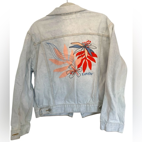 Levi's Ex Boyfriend Floral Embroidered Trucker Jacket Size XL EUC - Picture 7 of 12